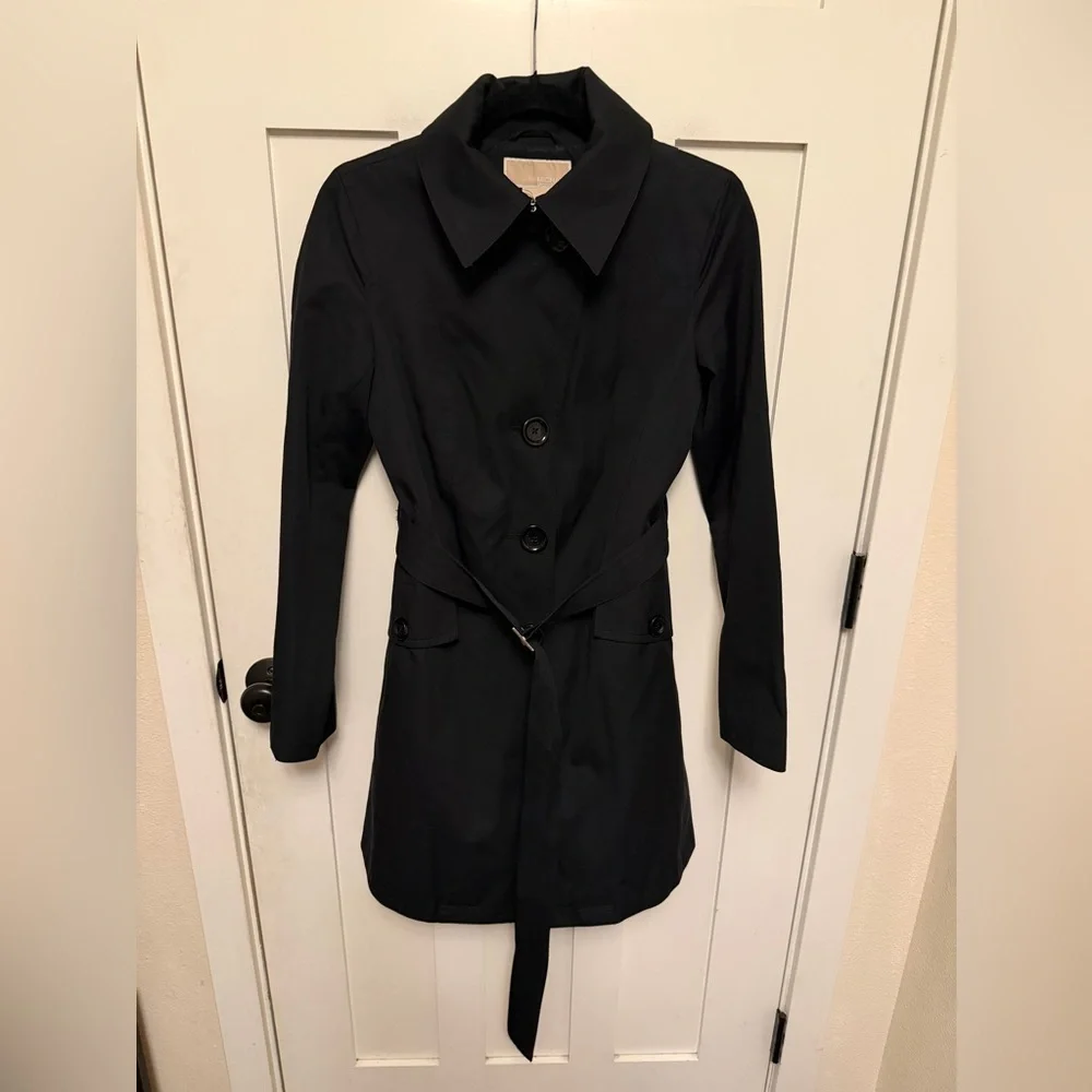 Michael Kors Trench Coat Button Belted Wool Blend Liner Size Small Classic